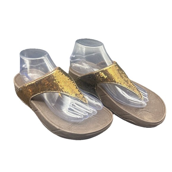 FitFlop Womens Lulu BROWN Sequin Slip-On Flip-Flop  Sandals Size US 8 Beach - Picture 1 of 14